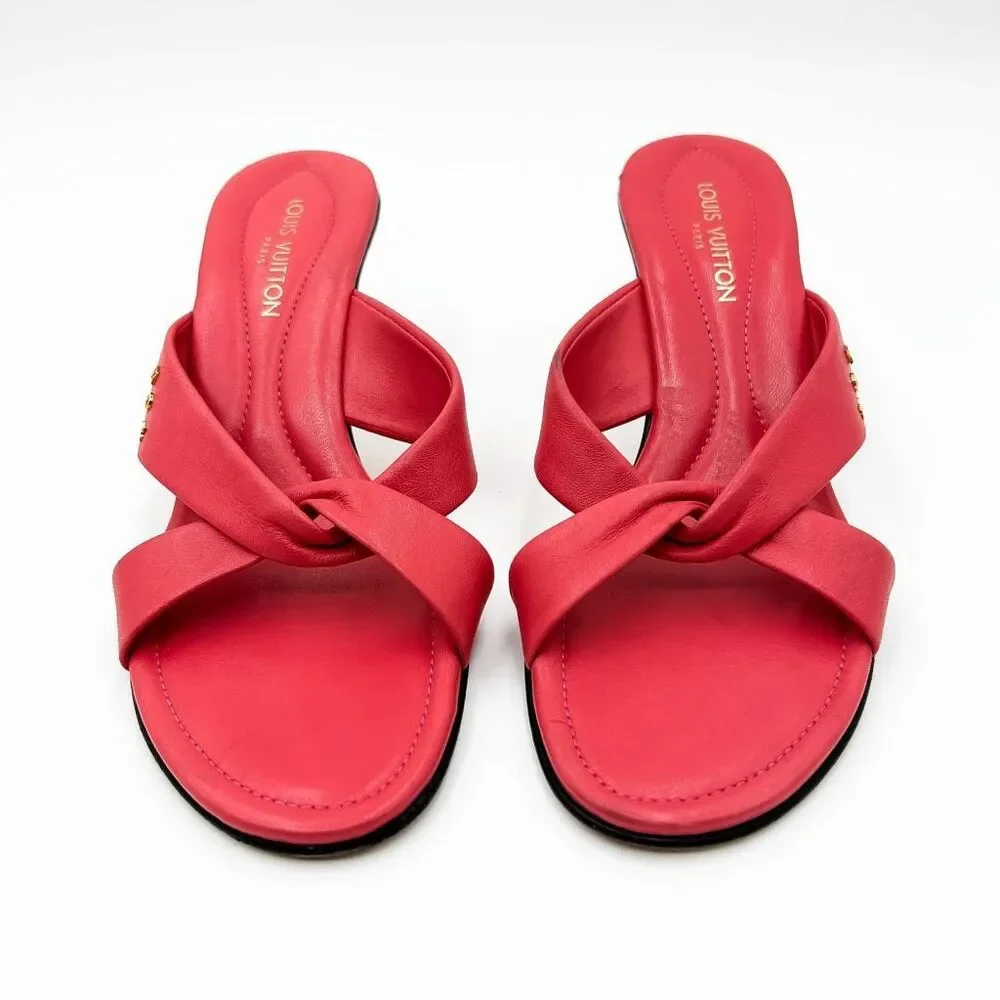 Louis Vuitton Pink Leather Sandals Mules Low Heel 36.5, 6.5